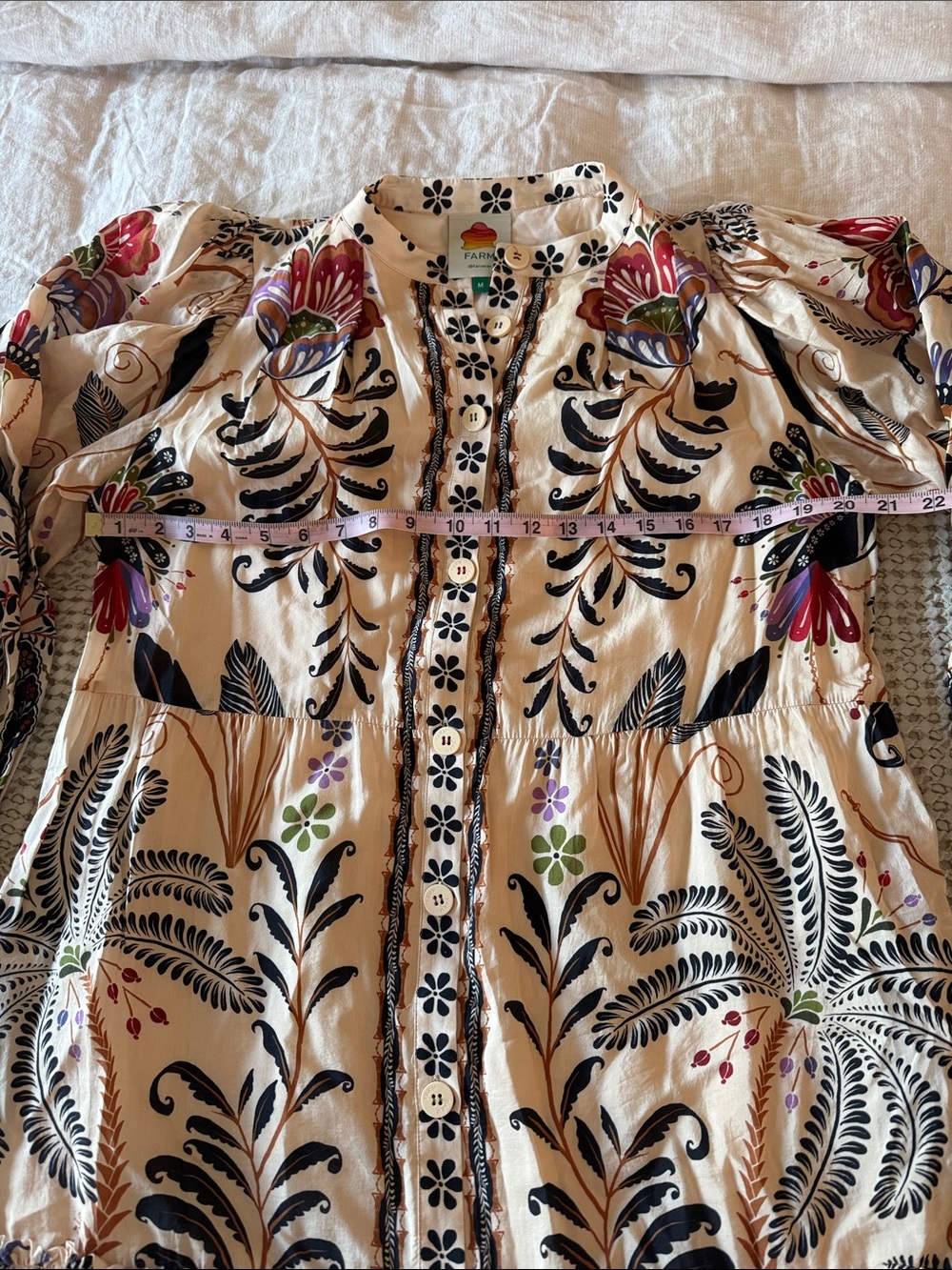 FARM RIO Cream Floral Long Sleeve Mini Dress sz M - Picture 8 of 10